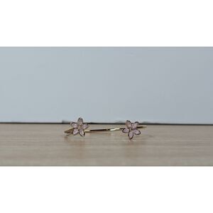 Avon Gold Tone Floral Open Cuff Bracelet Pink Petal Flowers Adjustable